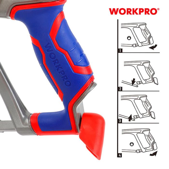 Workpro Sierra de Arco para Metales 300 x 12 mm, 24 TPI, Marco Tubular Aleación Aluminio, Mango Ergonómico de Goma, Tensión Ajustable 3