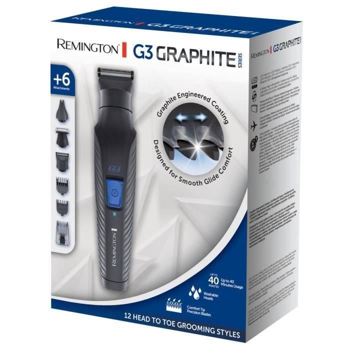 Remington PG3000 Graphite Series G3 Recortadora Multifunción Cabello, Barba y Rostro, 3 Cabezales, Cuchillas Grafito Autoafilables, Inalámbrica 3
