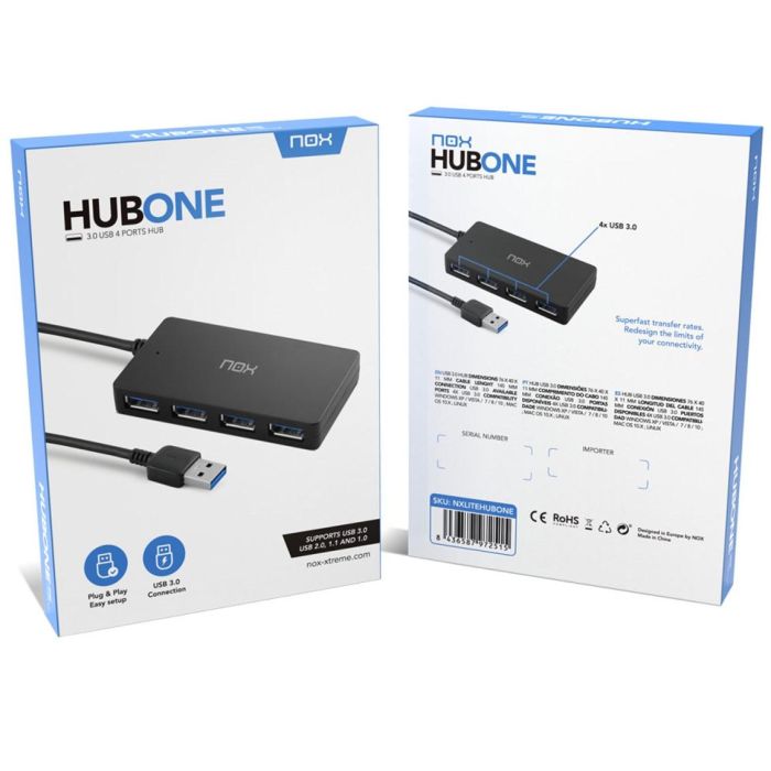 Hub USB Nox-Xtreme NXLITEHUBONE USB x 4 Negro 1
