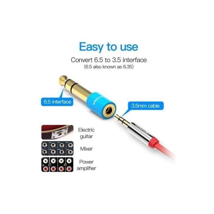 Vention VAB-S01-L Adaptador de Audio Jack 6.5mm Macho a 3.5mm Hembra, Cobre Chapado en Oro para Micrófono e Instrumentos, Azul 1 Vention VAB-S01-L Adaptador de Audio Jack 6.5mm Macho a 3.5mm Hembra, Cobre Chapado en Oro para Micrófono e Instrumentos, Azul 1