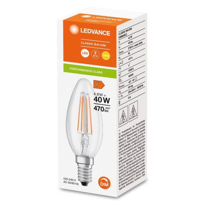 [LVE-4099854067532] Ledvance/Osram Bombilla LED "Classic" E14 4,8W 470Lm 2700K 300º IP20 Regulable - Blanco Muy Cálido 1