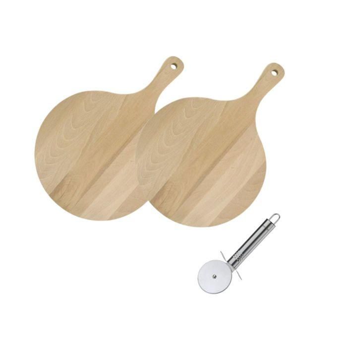 Juego de 2 tablas de madera para pizza y tarta flambeada y cortador de pizza de acero inoxidable - FACKELMANN - 30 cm 0 Juego de 2 tablas de madera para pizza y tarta flambeada y cortador de pizza de acero inoxidable - FACKELMANN - 30 cm 0