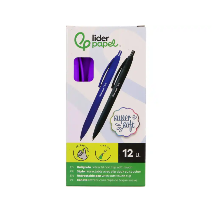 Liderpapel Bolígrafo Retráctil Punta 1 mm con Clip - Tinta Azul, Cuerpo Morado Acabado Soft Touch, 27x145x70 mm Liderpapel Bolígrafo Retráctil Punta 1 mm con Clip - Tinta Azul, Cuerpo Morado Acabado Soft Touch, 27x145x70 mm