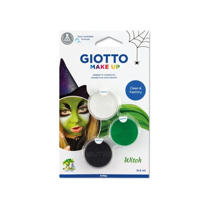 Giotto Set de Pintura Facial Bruja Unisex para Niños 5 mL Colores Surtidos - Blister de 3 Unidades
