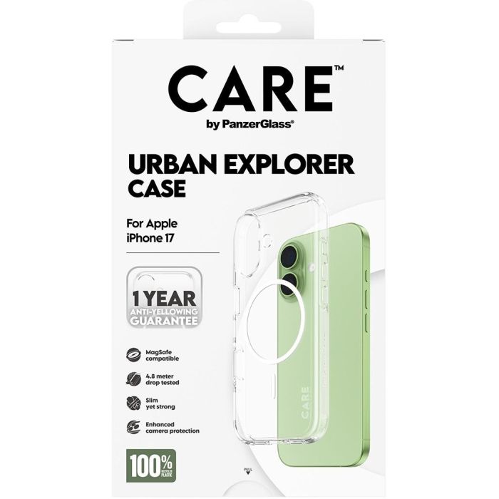PanzerGlass CARE by Flagship Case Transparent Urban Explorer w. White MagSafe iPhone 17 Funda Transparente Compatible con MagSafe Protección Antigolpes 2