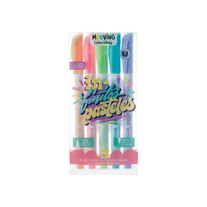 Rotulador Fibra Mooving Fineliner Colores Pastel Estuche De 5