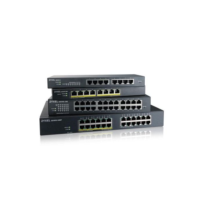 Zyzel Zyxel Gs1915-24Ep, 24-Port Gbe, 12 Port Poe, 130 Watt 802.3At, Rackmount y Desktop, sin Ventilador, Smart Hybrid Mode Switch, Standalone O Nebulaflex Cloud (GS1915-24EP-EU0101F) 2