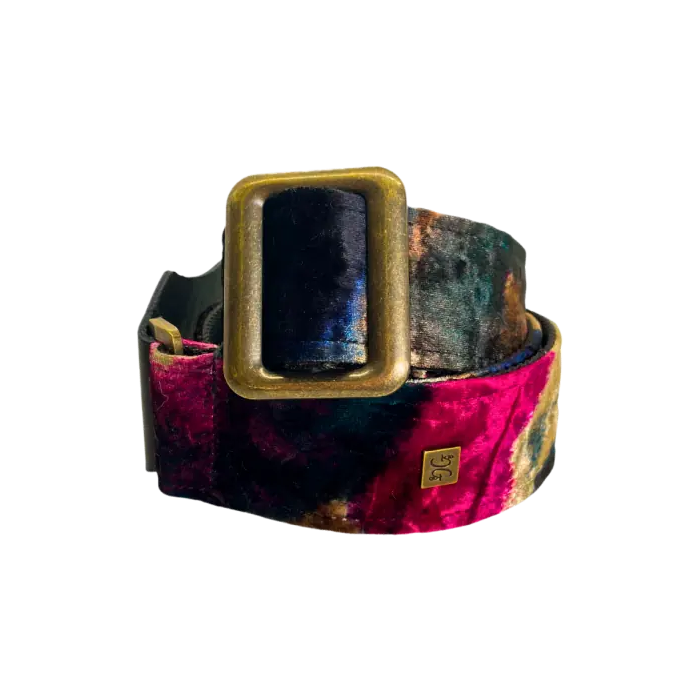 GETM Correa Guitarra Bajo The Jd Magenta Polipiel Piel Terciopelo Estampado Acuarela Ajustable 165cm 1