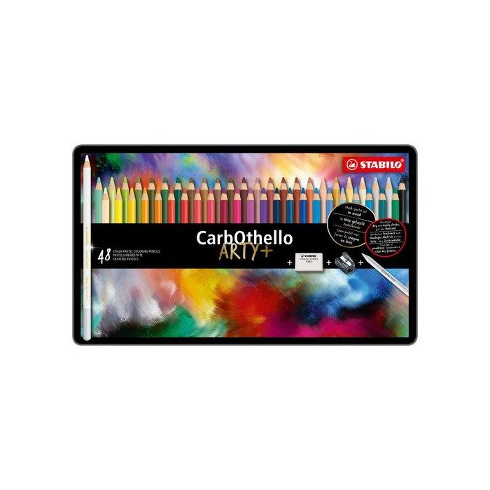 Lapices De Colores Stabilo Carbothello Estuche De Metal De 48 (Incluye 1 Afilalapices 4514 + 1 Goma De Borrar 1183 + 1 Difumino)