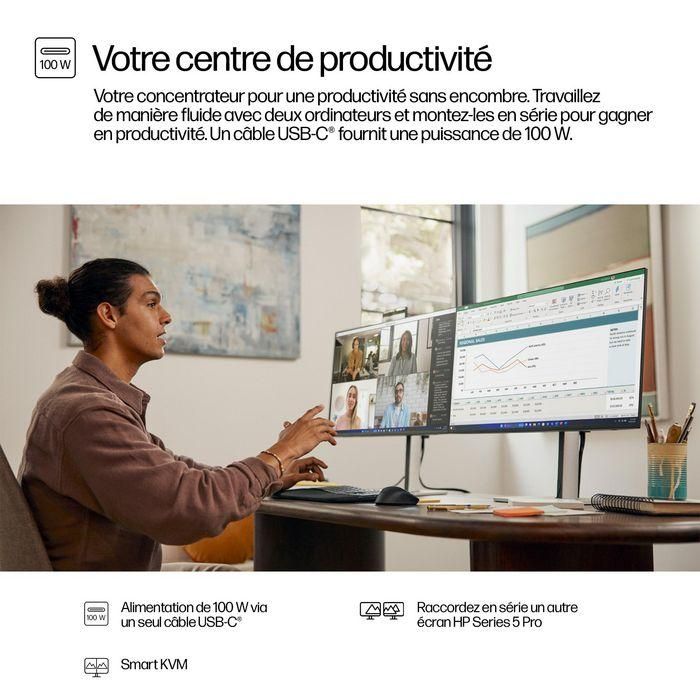 HP 527pm Monitor de Conferencia Series 5 Pro 27 Pulgadas QHD USB-C con IA Avanzada para Reuniones sin Distracciones y Colaboración Óptima Libre de PVC 12