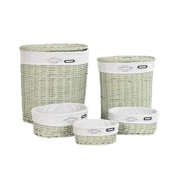 DKD Home Decor Cesta Ropa Basicos Verde Set de 5 Piezas Mimbre y Poliester 37 x 56 x 51 cm 3