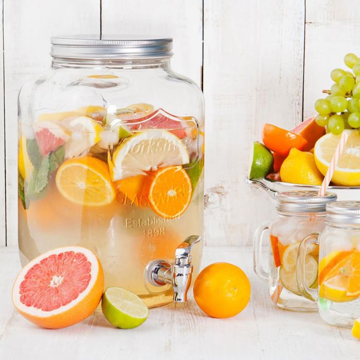 Home Deco Factory Dispensador Bebida 8 L Colección Essentiel Cristal con Grifo Tapa Metal 6