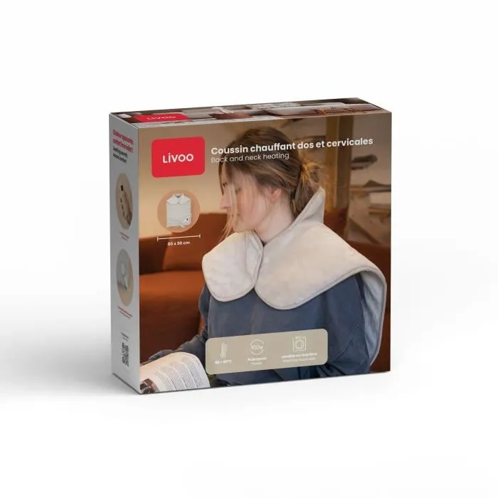 Livoo DOS218C Almohadilla Térmica para Espalda y Cuello - 100 W, 60 x 90 cm Franela, Lavable a 30°, 50-65°, Crema 3