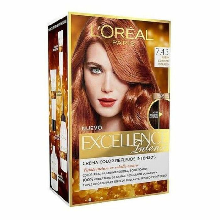 L'Oréal Paris #7,43 Tinte EXCELLENCE INTENSE Rubio Cobrizo Dorado 100% Cobertura Canas 1 u