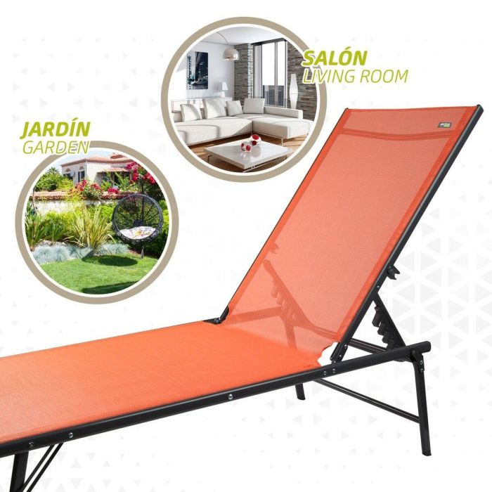 Tumbona reclinable Aktive Naranja 180 x 35 x 49 cm (2 Unidades) 2