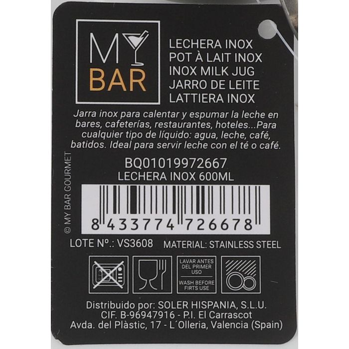 Lechera Inox 600 ml My Bar (12 Unidades) 10 Lechera Inox 600 ml My Bar (12 Unidades) 10