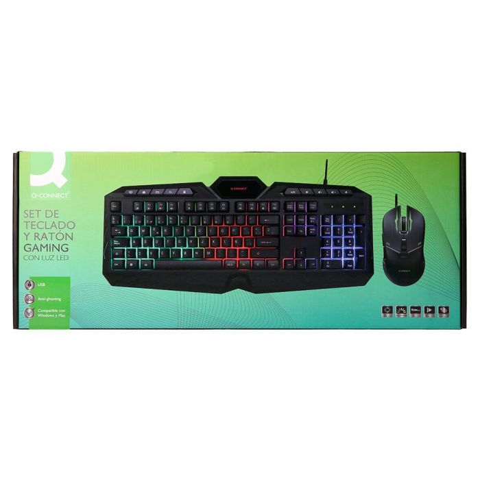 Set Teclado Y Raton Q-Connect Con Cable E Iluminacion Led Color Negro 10