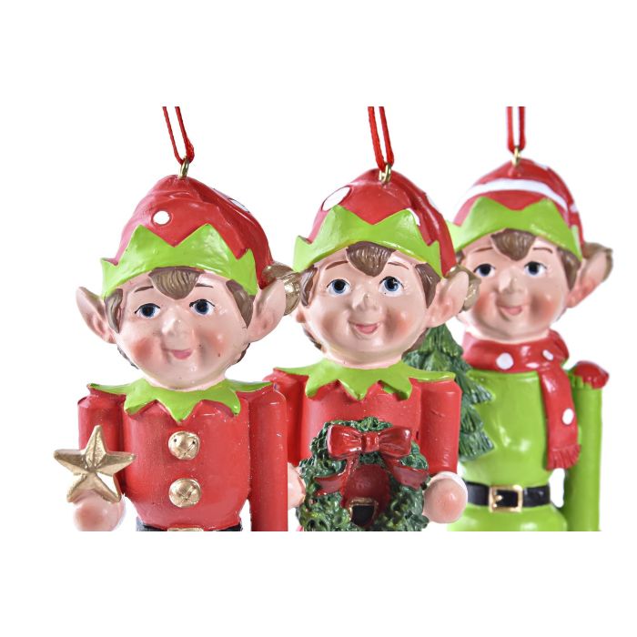 DKD Home Decor Colgante Navidad Tradicional Resina Rojo Verde Elfo 4 x 14 x 5 cm (3 Unidades) 1