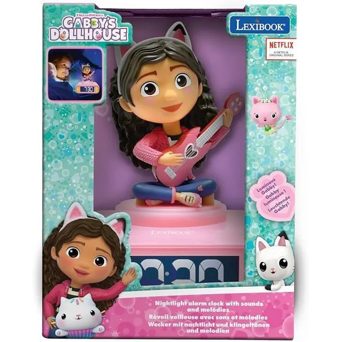 Lexibook AAABS07529 Reloj Despertador Digital con Luz Nocturna y Efectos de Sonido de Gabby y la Casa Mágica