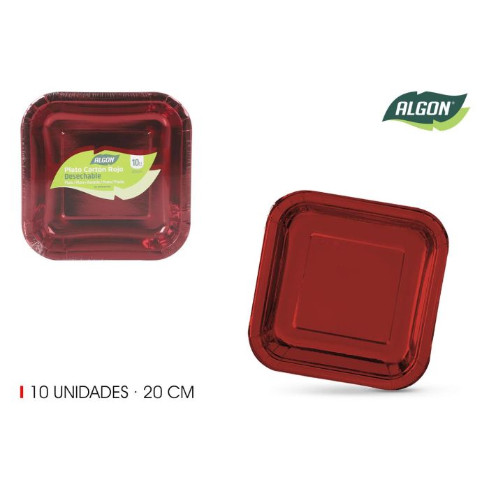 Set de 10 platos de cartón rojo cuadrados 20 cm Algon (18 Unidades) Set de 10 platos de cartón rojo cuadrados 20 cm Algon (18 Unidades)