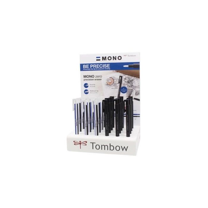 Tombow Mono Zero Lápiz Borrador de Precisión Expositor 24 Uds. - Puntas Surtidas y Finas para Borrado Limpio, Profesional y Recargable Tombow Mono Zero Lápiz Borrador de Precisión Expositor 24 Uds. - Puntas Surtidas y Finas para Borrado Limpio, Profesional y Recargable