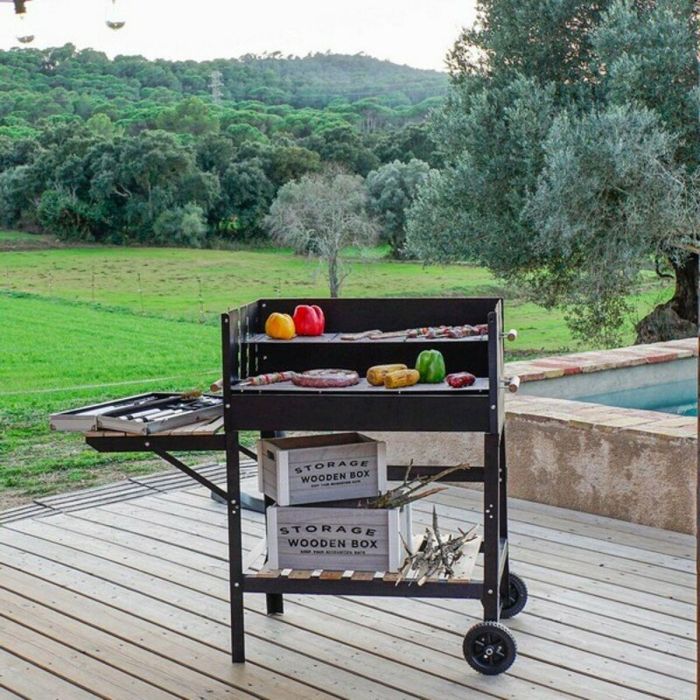 Barbacoa de Carbón con Ruedas DKD Home Decor Negro Natural Metal Acero 113 x 51 x 97 cm (113 x 51 x 97 cm) 7