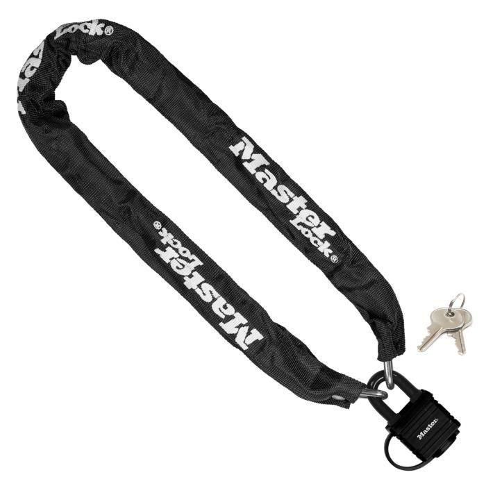 Master Lock Cadena de Seguridad de Acero 90cm x Ø 6mm con Candado 40mm, Funda de Nylon y 2 Llaves - Color Negro 0 Master Lock Cadena de Seguridad de Acero 90cm x Ø 6mm con Candado 40mm, Funda de Nylon y 2 Llaves - Color Negro 0