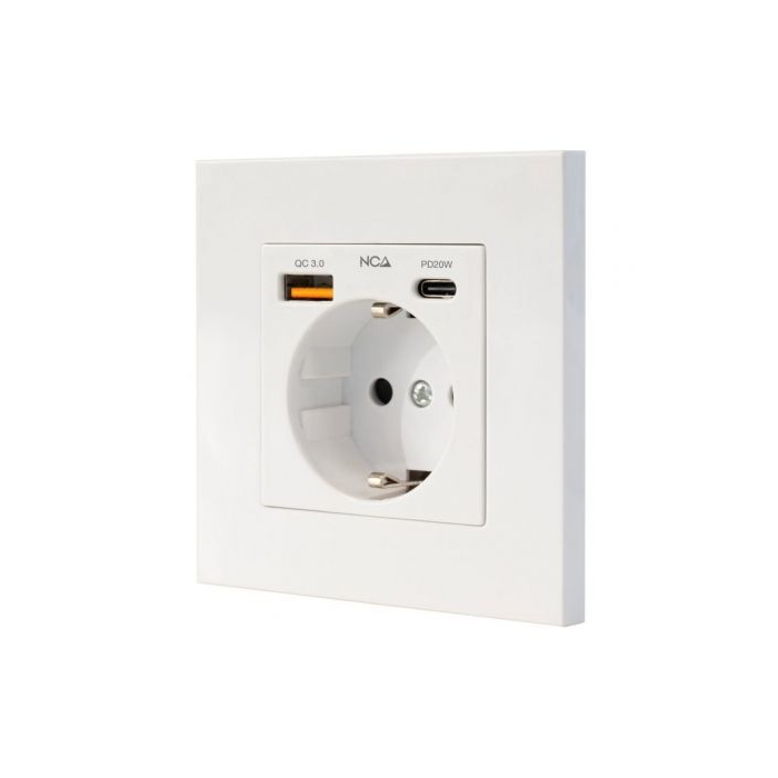 NANOCABLE BASE ENCHUFE PARED SCHUKO USB-A+USB-C, BLANCO