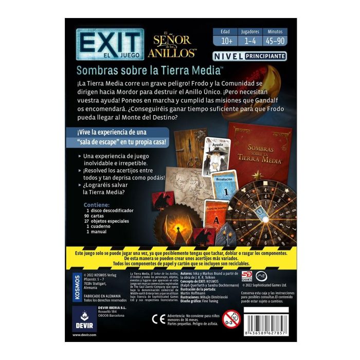 Devir Juego Exit El Señor de los Anillos: Juego de Escape de 1 a 4 Jugadores, Edición Española, +12 Años 2 Devir Juego Exit El Señor de los Anillos: Juego de Escape de 1 a 4 Jugadores, Edición Española, +12 Años 2