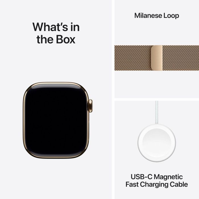 Apple Watch S11 Titan Gold Cellular 42mm con Correa Milanaise Dorada 6