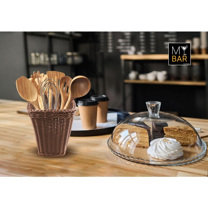 Inde Organizador Utensilios PP Rattan Cuadrado 14.4 cm ancho x 19.3 cm alto x 14.8 cm largo 3