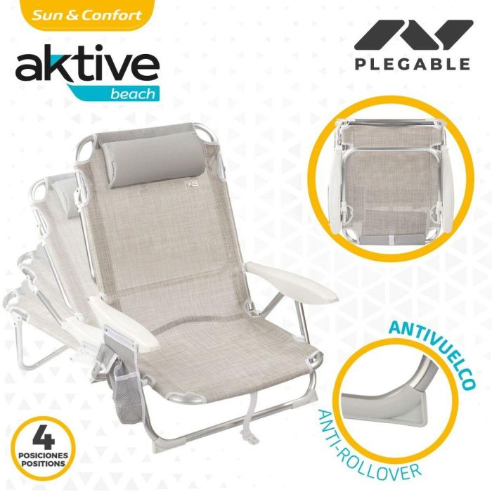 Silla Plegable con Reposacabezas Aktive Ibiza Beige 51 x 76 x 45 cm (2 Unidades) 2 Silla Plegable con Reposacabezas Aktive Ibiza Beige 51 x 76 x 45 cm (2 Unidades) 2