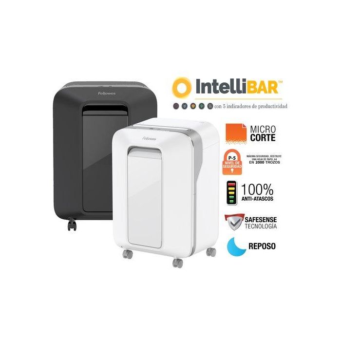 Fellowes LX201 BF5050001 Destructora de Papel Micro Corte P-5 12 Hojas 2x12mm 22L Negro A4 Tritura Clips/Tarjetas