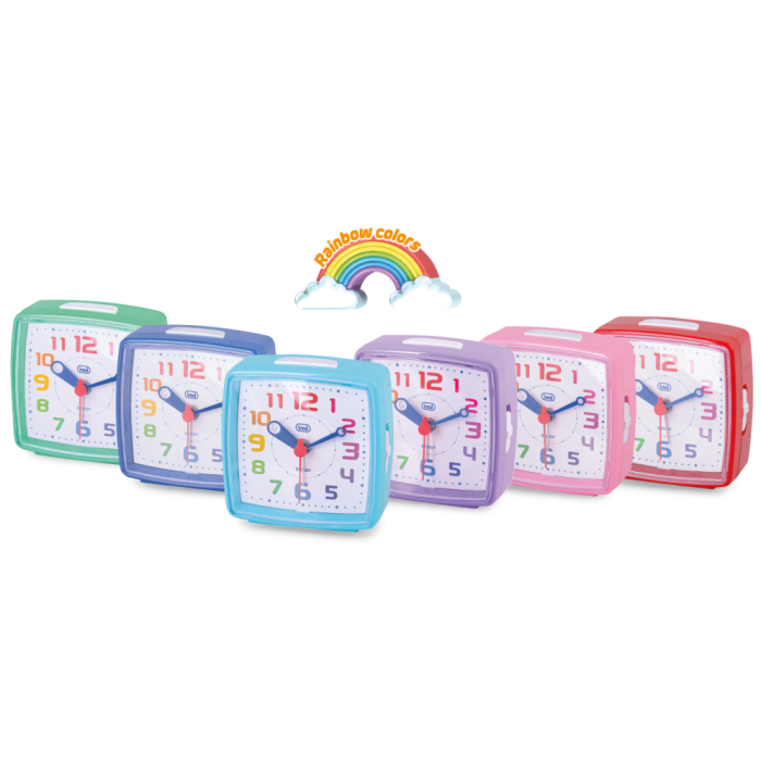 Trevi SL 3047 Reloj Despertador Analógico Cuadrado Colores Surtidos con Función Snooze, Silencioso y Alimentación por Batería AA