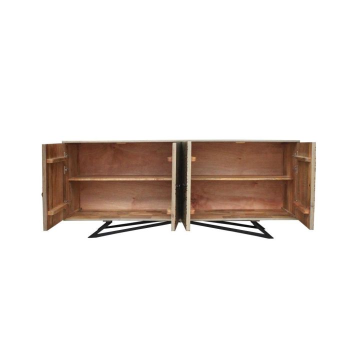 DKD Home Decor Buffet Tropical de Madera de Mango y Metal Gris Natural con 4 Puertas y 2 Estanterías, Detalles de Flores 177x45x74 cm 2