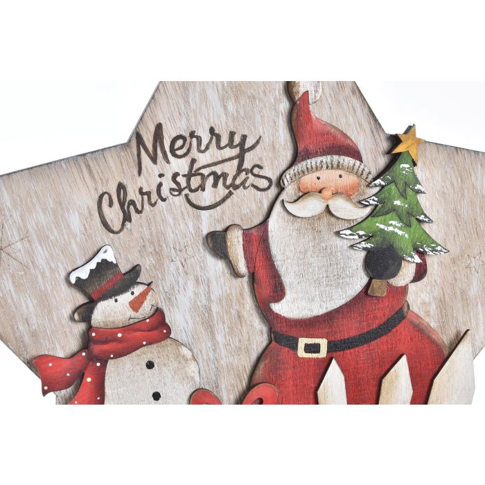 DKD Home Decor Adorno Colgante Navidad Tradicional Madera Natural Rojo 1.5 x 31 x 32.5 cm (12 Unidades) 1