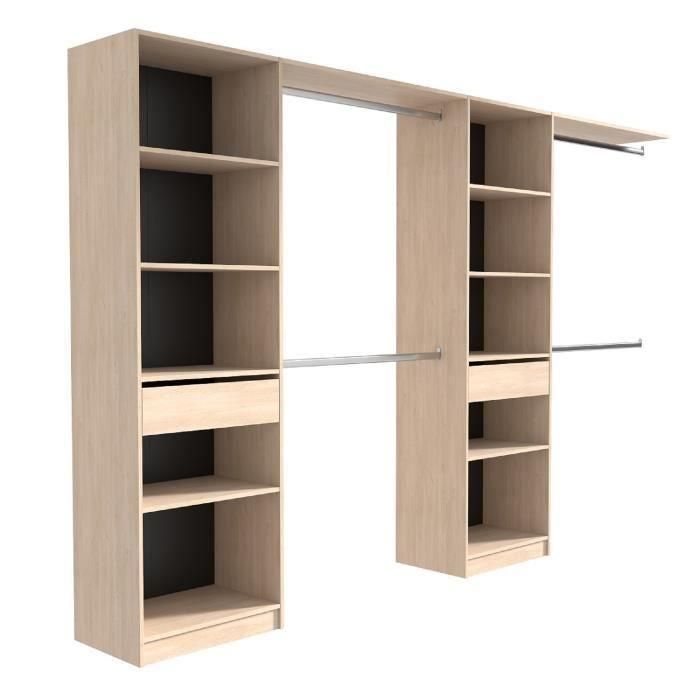 EKIPA Vestidor extensible - 2 columnas con 2 cajones y 10 estantes + 4 armarios - Decoración roble - L 320 x P 40 x H 200 cm - DUO EKIPA Vestidor extensible - 2 columnas con 2 cajones y 10 estantes + 4 armarios - Decoración roble - L 320 x P 40 x H 200 cm - DUO