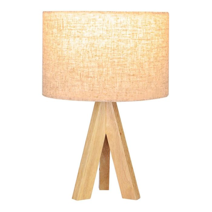 Edm Lámpara de mesa E27 madera y tela, Ø25x37cm 1 Edm Lámpara de mesa E27 madera y tela, Ø25x37cm 1