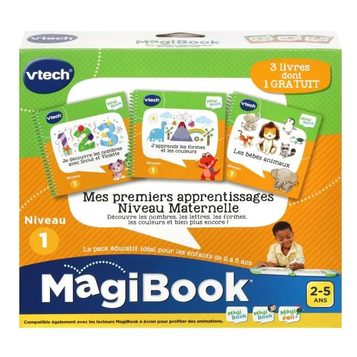 Vtech MagiBook Mi primer aprendizaje Kindergarten Idioma francés Pack 3 Libros Animales Bebé Descubro Números Aprendo Formas y Colores 1