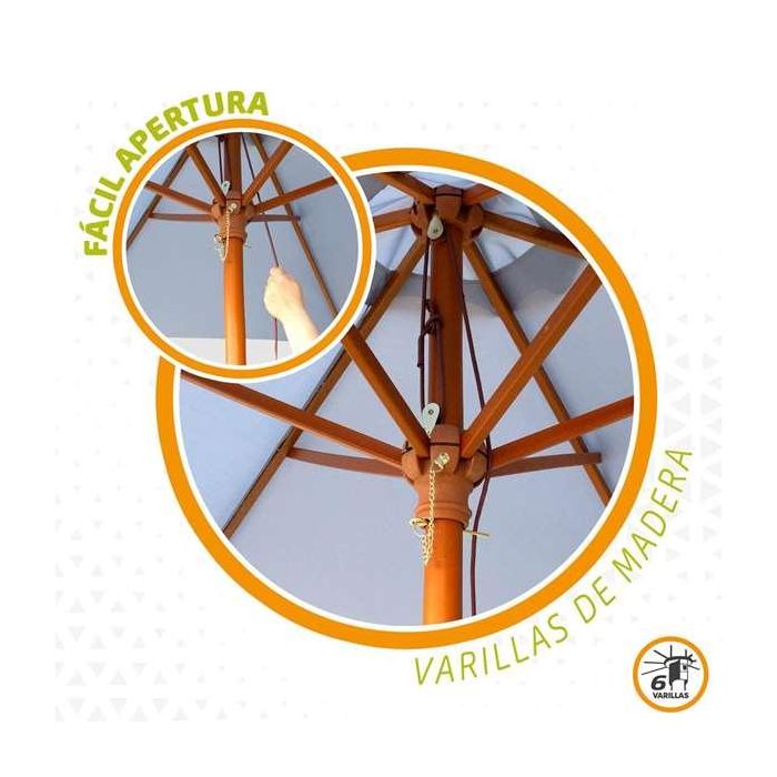 Color Baby Parasol Terraza 300 cm Mástil Madera 4,8 cm Gris 6