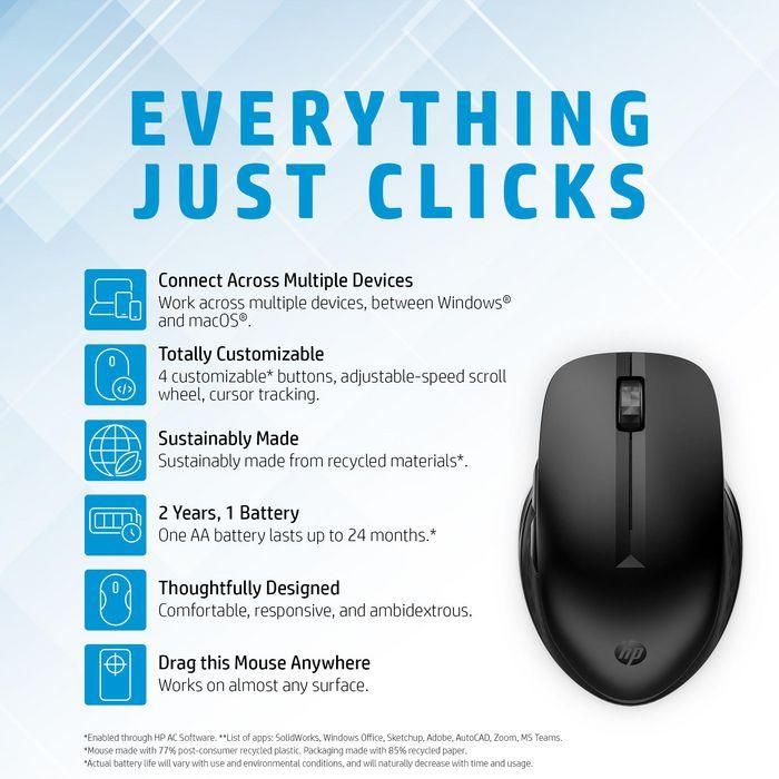 HP 435 Multi-Device Wireless Mouse Ergonómico Inalámbrico Conectividad Bluetooth y USB hasta 24 Meses Batería Sensor Multi-Superficie 5