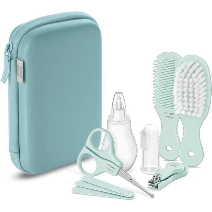 Kit de cuidado para bebés Philips Avent: cortaúñas, tijeras, 3 limas, peine, cepillo para el pelo, aspirador nasal y cepillo de dientes. 1 Kit de cuidado para bebés Philips Avent: cortaúñas, tijeras, 3 limas, peine, cepillo para el pelo, aspirador nasal y cepillo de dientes. 1
