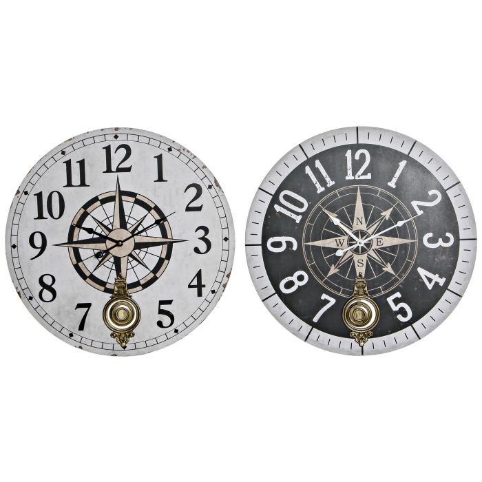 DKD Home Decor Reloj de Pared Mediterraneo Blanco Negro 4 x 58 x 58 cm (4 Unidades)