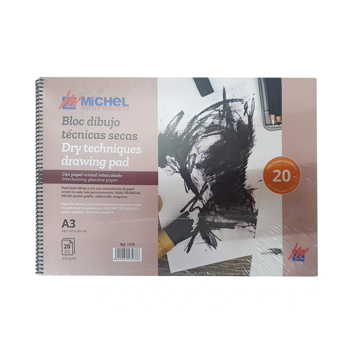 Michel Bloc Dibujo A3 Técnicas Secas 200 gr/m2 20 Hojas con Papel Cristal Intercalado 297x420 mm 1