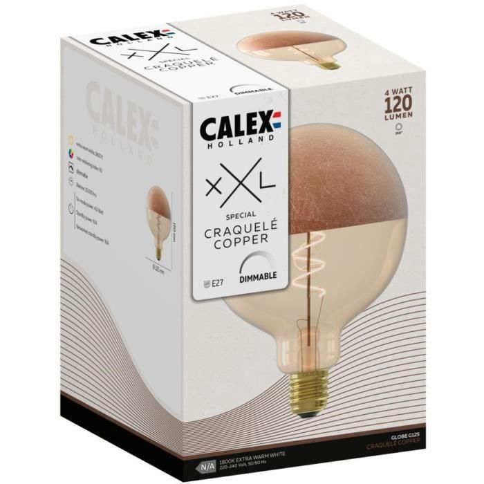 Bombilla LED E27 - CALEX - ESPECIALES XXL G125 - Filamento espiral simple - 4 W - 120 lm - 1800 K - Cobre 2