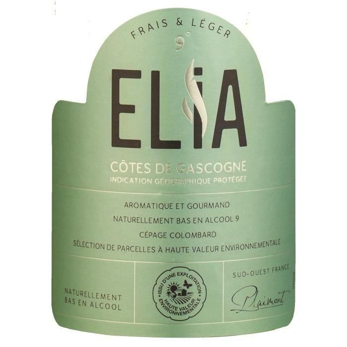 Elia 2021 IGP Côtes de Gascogne Vino blanco del Suroeste Naturalmente bajo en alcohol 9° 1