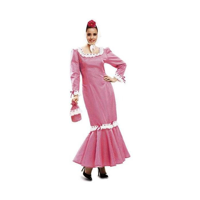 Disfraz madrileña rosa mujer vestido, pañuelo cabeza, bolsito y mantón talla XXL Disfraz madrileña rosa mujer vestido, pañuelo cabeza, bolsito y mantón talla XXL