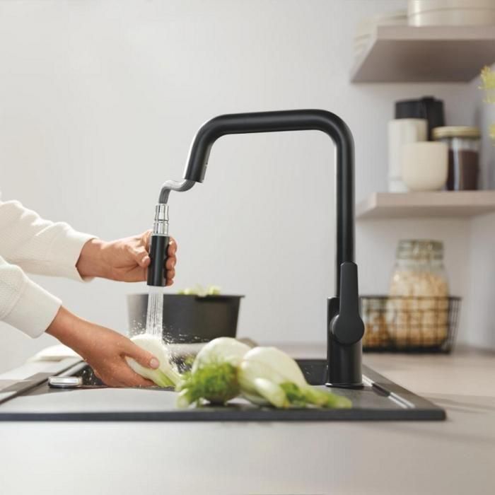 GROHE 306312430 Grifo de Cocina Mezclador Monomando para Fregadero Caño Alto en U Ducha Extraíble Negro Mate Start 5 GROHE 306312430 Grifo de Cocina Mezclador Monomando para Fregadero Caño Alto en U Ducha Extraíble Negro Mate Start 5