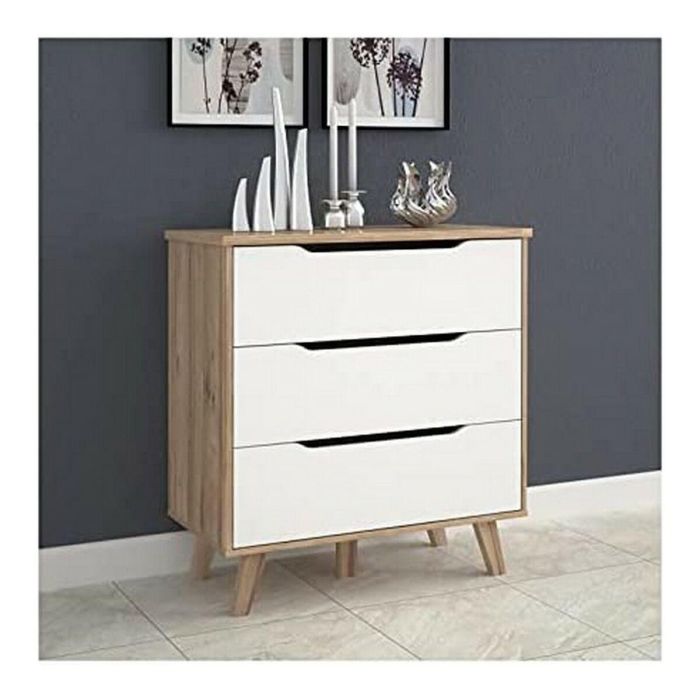 FINLANDEK VANKKA Cómoda Cajonera Escandinava, 3 Cajones, Roble y Blanco Mate, Patas Madera Maciza, 80x42x86 cm 11 FINLANDEK VANKKA Cómoda Cajonera Escandinava, 3 Cajones, Roble y Blanco Mate, Patas Madera Maciza, 80x42x86 cm 11