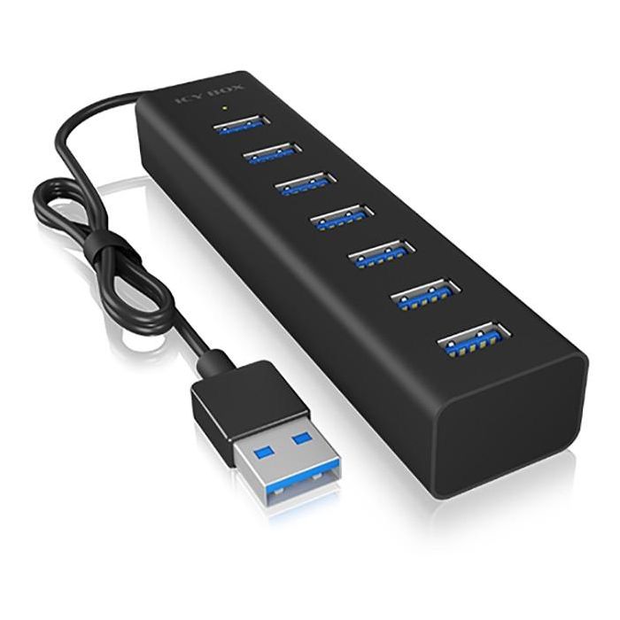 ICY BOX IB-HUB1700-U3 HUB USB 3.0 de 7 Puertos Type-A de 5 Gbps en Aluminio Negro